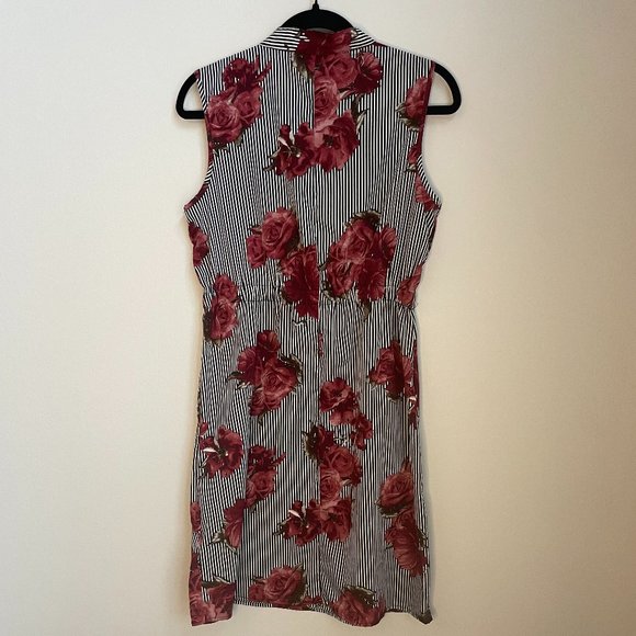 NWT Blk/White Stripe Floral Burgundy Flower Dress size M - Picture 3 of 8